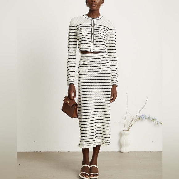 Sandro Set Striped Knit midi skirt and cardigan size 34 - Picture 2 of 10